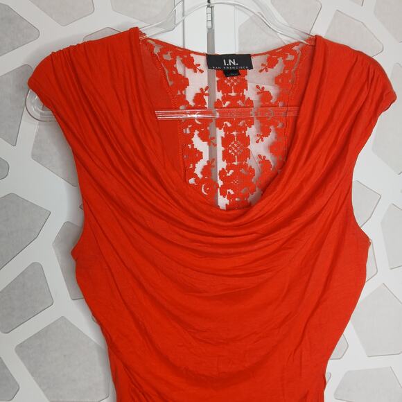I.N. San Francisco Red Y2K Cowl Drape Neck Lace Back Top Womens LG Cherry 90s - Picture 2 of 8